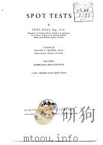 SPOT TESTS VOLUME I INORGANIC APPLICATIONS PDF电子版封面