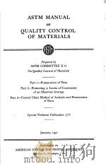 ASTM MANUAL ON QUALITY CONTROL OF MATERIALS PDF电子版封面
