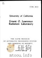 THE SAPIR PROGRAM OF AUTOMATIC PROCESSING SYSTEM AND INDEXING OF REPORTS PDF电子版封面