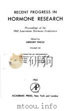 RECENT PROGRESS IN ORMONE RESEARCH PDF电子版封面