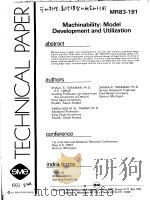 TECHNICAL PAPER MR83-181 MACHINABILITY:MODEL DEVELOPMENT AND UTILIZATION PDF电子版封面