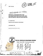 CRITICAL PARAMETERS FOR DETONATION PROPAGATION AND INITIATION OF SOLID EXPLOSIVES PDF电子版封面 DONNA PRICE