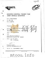 MODERN CONTROL THEORY FOR ARMY MISSILE GUIDANCE PDF电子版封面