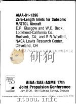 AIAA-81-1396 ZERO-LENGTH INLETS FOR SUBSONIC V/STOL AIRCRAFT PDF电子版封面