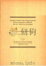 ZOOLOGICAL RESULTS OF THE GEORGE VANDERBILT SUMATRAN EXPEDITION 1936-1939 PDF电子版封面