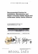 RECOMMENDED PRACTICE FOR INSTALLATION,MAINTENANCE,AND REPAIR OF SURFACE SAFETY VALVES AND UNDERWATER PDF电子版封面
