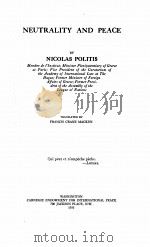 NEUTRALITY AND PEACE 1935 PDF电子版封面