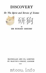 DISCOVERY OR THE SPIRIT AND SERVICE OF SCIENCE 1921 PDF电子版封面
