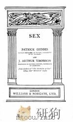 SEX PDF电子版封面 PATRICK GEDDES AND J. ARTHUR T