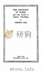 THE HANDLING OF WORDS AND OTHER STUDIES IN LITERARY PSYCHOLOGY（1927 PDF版）