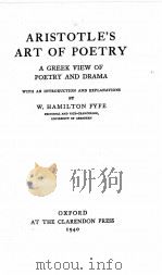 ARISTOTLE‘S ART OF POETRY 1940 PDF电子版封面 W.HAMILTON FYFE