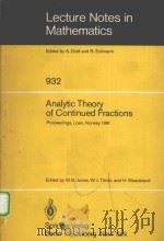 ANALYTIC THEORY OF CONTINUED FRACTIONS 1982 PDF电子版封面 3540115676