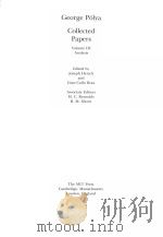 GEORGE POLYA COLLECTED PAPERS VOLUME 3 ANALYSIS PDF电子版封面 026216096X