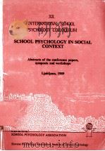 SCHOOL PSYCHOLOGY IN SOCIAL CONTEXT 1989 PDF电子版封面