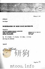 INVESTIGATION OF SOLID STATE ELECTROLYTE 1963 PDF电子版封面