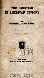 THE FRONTIER IN AMERICAN HISTORY（1920 PDF版）