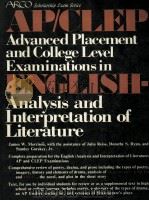 APICLEP ADVANCED PLACEMENT AND COLLEGE LEVEL EXAMINATIONS IN ENGLISH ANALYSIS AND INTERPREATION OF L（1978 PDF版）